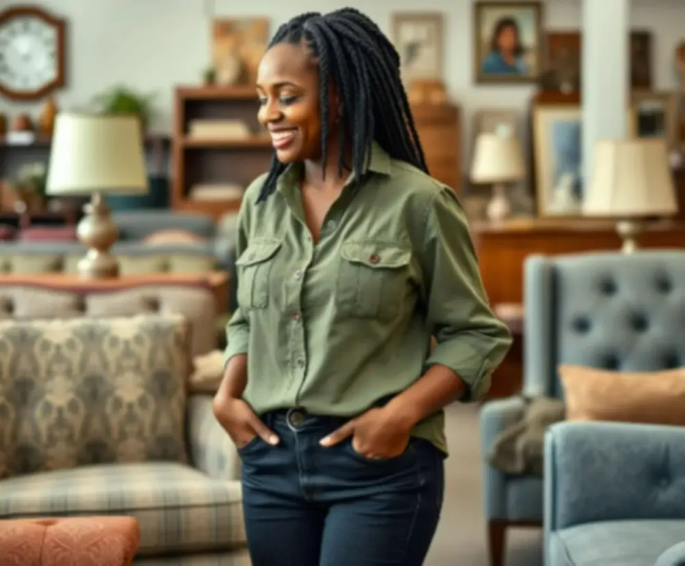 woman furniture thrift shopping 